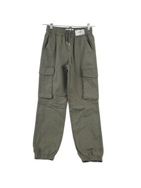 NEW Baggy Cargo Ample Pants Olive Green Elastic Waistband Pockets Casual Sz XS